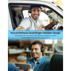 TECKNET Bluetooth Headset mit Mikrofon, Noise Cancelling Single und Dual Over Ear Headset Kabellos mit USB Dongle, 3 EQ