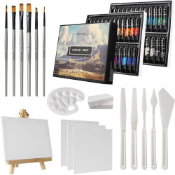 GC QUILL 48 Farben Acrylfarben Set 12 ml x 48 Tuben mit 6 Pinseln, Palettenmessern, leinwand zum bemalen, Staffelei, für