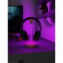 YuanDian Gamer Zone Licht bis Kopfhörer Stand für Schreibtisch, Gaming-Headset-Halter aus Holz RGB mit 16 Farbe leuchtet für