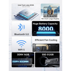 ACEMAGIC 18,5 Zoll Laptop, 8000mAh Batterie, Twin Lake N150 (bis zu 3,6 GHz), 16 GB DDR4 512 GB SSD bis zu 2 TB, 1920 x 1080 IPS