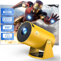 Aubor Mentech Beamer, Mini Beamer mit WLAN und Bluetooth, 180° tragbarer Projektor, 1080P-Unterstützung, 150‘’ Smart-Projektor