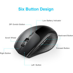 TECKNET Silent Maus Kabellose, 4800DPI 2.4GHz Leise Funkmaus mit Nano Empfänger, Side Control, Ohne Klickgeräusche, 6