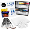 Chalkola Acrylfarben set zum Bemalen | 24x22ml Acrylfarbe mit 5 Leinwand, 10 Pinseln | Acryl farben für Leinwand Holz |