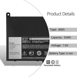 MC34Y Laptop-Akku, 7,6 V, 55 Wh, kompatibel mit Dell Latitude 12 7000 E7270 12,5 Zoll Business Class Ultrabook Serie J60J5