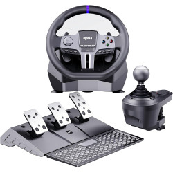 PXN V9 GEN2 Lenkrad PC mit Pedalen und Schaltung, Gaming Lenkrad mit Schaltwippen, Halleffekt-Pedal, 6+R-Schaltung, APP, Lenkrad