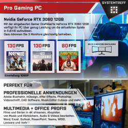 SYSTEMTREFF Gaming Komplett PC Set AMD Ryzen 7 5700X 8x4.6GHz | Nvidia GeForce RTX 3060 12 GB DX12 | 2TB M.2 NVMe | 16GB DDR4