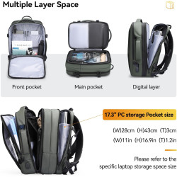 MARK RYDEN Laptop Rucksack Erweiterbar 25-40L, 17.3 Zoll Reiserucksack mit USB Ladeanschluss YKK Reißverschluss Wasserdicht