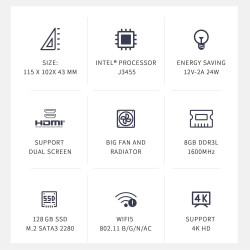 KUYIA Mini PC Micro Desktop Computer Celeron J4105 up to 2.30GHz 8GB DDR 256GB SSD 4K Dual HDMI WiFi 5 Gigabit Ethernet USB 3.0