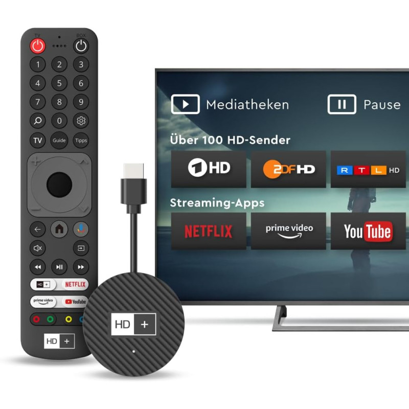 HD+ IP TV-Stick – Der TV-Stick, der Immer direkt mit Live-Fernsehen startet | Fernsehen ohne Satellit oder Kabel über Internet |