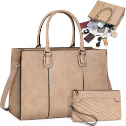 NEWHEY Handtasche Damen 15,6 Zoll Shopper Damen Groß Arbeitstasche Tote mit Clutch PU Leder Aktentasche Damen Laptoptasche
