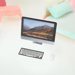 Jeffdad 1:12 Puppenhaus Miniatur Computer-Set, Desktop Computer Tastatur Maus 3 Stück Set exquisit und realistisch Puppenhaus