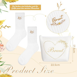 Hestya Braut Geschenke JGA Party Zubehör Braut Make Up Tasche Leinwand Kosmetiktasche Braut Socken Lustige Tennissocken Hochzeit