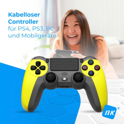 NK Wireless Controller für PS4 / PS3 / PC/Mobile - Wireless Controller mit Vibration, 6-Achsen-Erkennungsfunktion, LED-Licht,