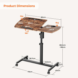 Dripex 80×40cm Laptoptisch mit 4 Rollen, Schreibtisch Höhenverstellbarer 69-98cm, Mobiler Stehpult Computertisch mit