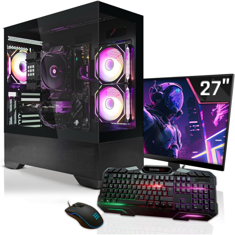 SYSTEMTREFF Gaming Komplett PC Set AMD Ryzen 7 8700F 8x5GHz | AMD Radeon RX 7800 XT 16GB DX12 | 1TB M.2 NVMe | 32GB DDR5 RAM |