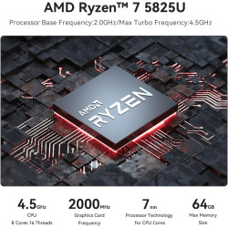Beelink Mini PC AMD Ryzen 7 5825U(8C/16T,bis zu 4.5 GHz), SER5 Pro Mini Computer 32GB DDR4 1TB M.2 2280 PCIe3.0 SSD, 4K@60Hz