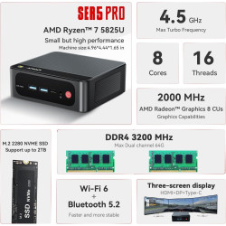 Beelink Mini PC AMD Ryzen 7 5825U(8C/16T,bis zu 4.5 GHz), SER5 Pro Mini Computer 32GB DDR4 1TB M.2 2280 PCIe3.0 SSD, 4K@60Hz