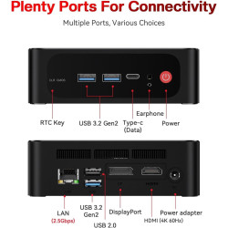 Beelink Mini PC AMD Ryzen 7 5825U(8C/16T,bis zu 4.5 GHz), SER5 Pro Mini Computer 32GB DDR4 1TB M.2 2280 PCIe3.0 SSD, 4K@60Hz
