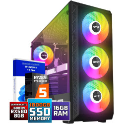 GMR Power Gaming PC - Ryzen 5 für Gamer | 3 Jahre Garantie | 16 GB RAM | 1000GB SSD | RX 580 Radeon | USB 3 | Windows 11 Prof |
