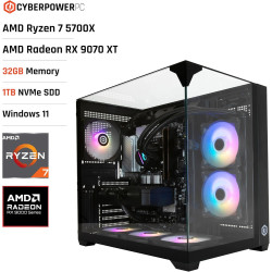 CyberPowerPC Luxe Gaming PC - AMD Ryzen 7 5700X, AMD Radeon RX 9070 XT 16GB, 32GB RAM, 1TB NVMe SSD, 750W 80+ PSU, Wi-Fi, Liquid