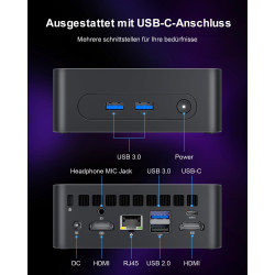 Ninkear Mini PC N100, Mini Computer mit USB-C, 16GB DDR4 RAM 512GB M.2 SSD Mini Gaming PC, 4K-Doppeldisplay, W-11 HDMI 2.0, USB