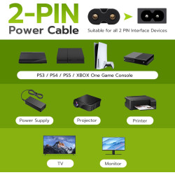 Tolesum1,5m Netzkabel 2 Polig Power Cable,Euro Plug C7 Stromkabel 2 polig Netzkabel für PS5 / PS4 / PS3 / Xbox Serie X/S -