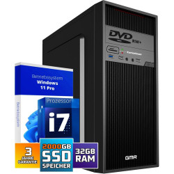 GMR Ultra Max Desktop PC - Intel i7, Windows 11 Pro, 32GB RAM, 1000GB SSD, USB 3, WiFi, Bluetooth, Office PC Mit DVD,