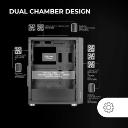 Mars Gaming MCB Schwarz, PC Gaming ATX XL Gehäuse, Custom Premium Edition, Modularer Zweikammer Aufbau