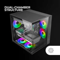 Mars Gaming MCB Schwarz, PC Gaming ATX XL Gehäuse, Custom Premium Edition, Modularer Zweikammer Aufbau