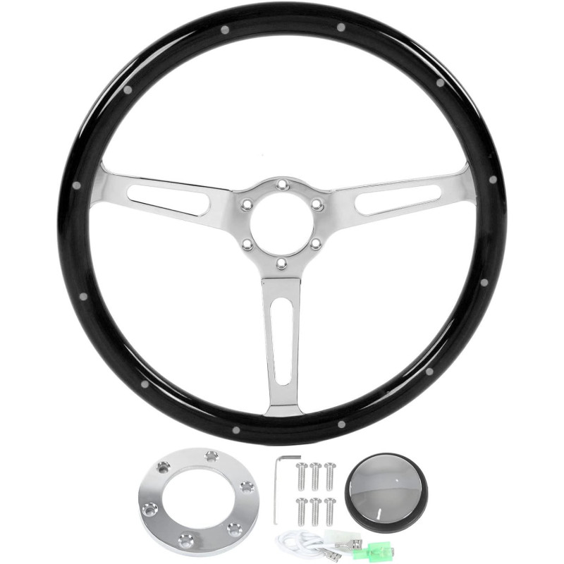 15 Zoll Klassisches Lenkrad, 3 Speichen, Genietet, 6 Löcher, Holz, Klassisches Auto-Lenkrad, Klassisches Oldtimer-Lenkrad mit 15 Zoll Klassisches Lenkrad, 3 Speichen, Genietet, 6 Löcher, Holz, Klassisches Auto-Lenkrad, Klassisches Oldtimer-Lenkrad mit
