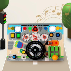 Montessori Sensorikspielzeug mit simuliertem Lenkrad und LED-Lichtschaltern, Busy Board, Sensorisches Aktivitätsbrett,