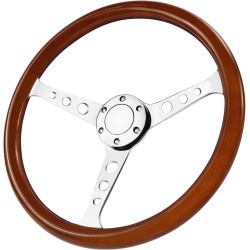 Acclcors Universal Racing/Golf Cart Holzlenkrad, 15 Zoll 6 bolzen Holzmaserung Racing Lenkrad, Klassisches Vintage Nostalgie