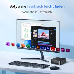 Blackview MP80 Mini PC Win11 Pro 16GB DDR5 RAM 512GB M.2 SSD, Intel Alder Lake N97 (bis zu 3,6 GHz), 4K-Dreifachdisplay/WiFi 5,