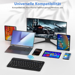 MMK Bluetooth-Tastatur, Deutsches QWERTZ-Layout, Leise Tasten, Mini Wireless Keyboard für iPad 10. Generation/iPad