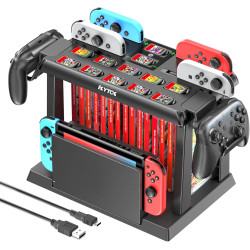 Kytok Switch Spiele Aufbewahrung mit Switch Controller Ladestation, Switch Ladestation für Switch/OLED Joycons, Switch