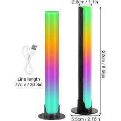Litinliv 2 Stk RGB Lichtleiste, LED Musik Rhythmus Licht USB, 10 Farbmodi und 8 Dynamikmodi, Sync Ambient Light für PC Monitor,