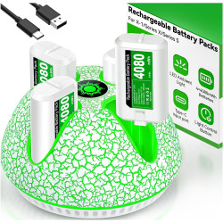 Akku für Xbox Series/One X/S Controller, 4 X 4080mWh Wiederaufladbare Akku mit Atmosphäre Licht/15 Std Spielzeit, Akku Pack