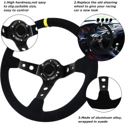 Acclcors Universal Racing Lenkrad, Gaming Lenkrad 13.6" 6 Schrauben Griff Wildleder Deep Dish mit Horn Taste für