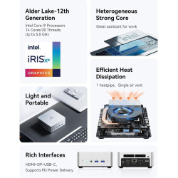 MINIS FORUM Mini-PC NAB9 Intel Core i9-12900HK Prozessor bis zu 5,0 GHz, 14C/20T, 32 GB RAM 1 TB SSD, Dual 2,5G LAN