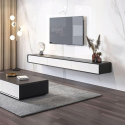 Moderner, wandmontierter TV-Schrank mit 3 herunterklappbaren Türen, stilvolle Unterhaltungs-Medienkonsole, platzsparende