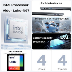 ACEMAGIC Laptop Computer 16 Zoll - Quad-Core Alder Lake N-97 Prozessor bis zu 3.6GHz (Beat N5095) Notebook Computer, 16GB Ram