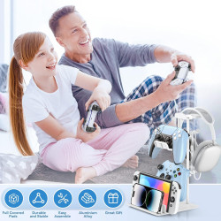 KDD Gaming Headset Ständer, Controller Halter & Kopfhörer Halterung Tisch, Headphone Stand mit Aluminium-Stange, Universaler für
