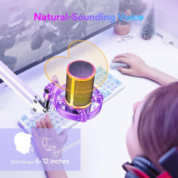 MAONO Gaming Mikrofon Rosa mit Geräuschunterdrückung, Computer PC Kondensatormikrofon mit RGB-Licht, Mute, Gain, Überwachung für