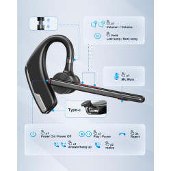 New bee Bluetooth Headset Wireless V5.2 mit 80h Spielzeit Bluetooth Freisprech Headset mit CVC 8.0 und ENC Dual Mic für