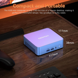 GEEKOM AX8 Pro Mini PC, AMD Ryzen R7-8745HS (8C/16T, bis zu 4,9 GHz), 32 GB DDR5 5600 MHz RAM, 512 GB PCIe Gen 4 SSD,