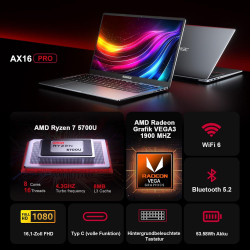 ACEMAGIC Laptop 16.1 Inch FHD Display,Ryzen 7 5700U,16 Thread,4.3 GHz,16GB DDR4 512GB SSD M.2,Metallgehäuse Computer,WiFi 6,
