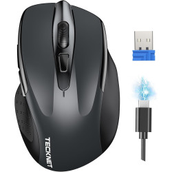 TECKNET Silent Kabellose Maus, Wiederaufladbar Funkmaus 4800 DPI, 2,4 GHz Optische Computer Maus für Laptop, PC, Mac, 6 Tasten,
