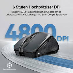 TECKNET Silent Kabellose Maus, Wiederaufladbar Funkmaus 4800 DPI, 2,4 GHz Optische Computer Maus für Laptop, PC, Mac, 6 Tasten,