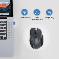 TECKNET Silent Kabellose Maus, Wiederaufladbar Funkmaus 4800 DPI, 2,4 GHz Optische Computer Maus für Laptop, PC, Mac, 6 Tasten,