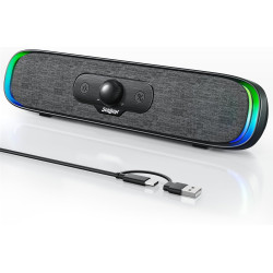 SOULION PC Lautsprecher USB C, Bluetooth USB Soundbar mit 3 LED-Lichteffekten, Kompakte Computer Bar Lautsprecher für PC,